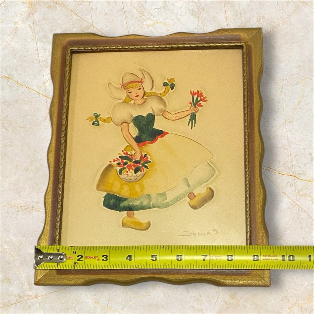 Vintage painting Dutch boy and girl original watercolor painting - Picture 8 of 8